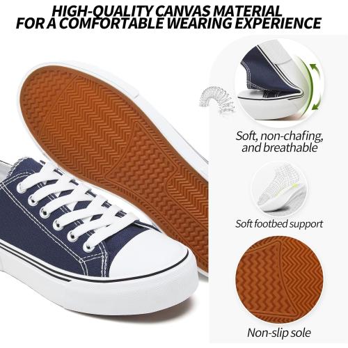 Adokoo Canvas Tennis Shoes for Women Low Top Casual White Black Sneakers for Women Lace Up Fashion Comfortable Walking Shoes