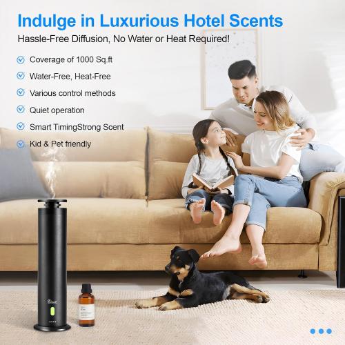 Hotel Collection Diffuser Machine,Remote,Rechargeable,Included 5 Scent Oils,Whisper-Quiet,Aluminum,1500 Sq Ft,Waterless Diffuser - Onyx Black