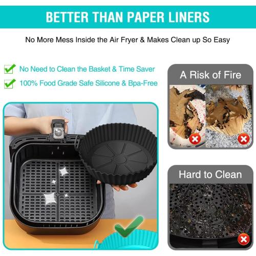 Teal and Black 2 pack Silicone Air Fryer Liners for Ninja AF101 4QT AF141 5QT AF150 AF161 XL MAX for Ninja Foodi and Most 3-5 Quart Airfryers, Air Fryer Oven Microwave Accessories, Better than Disposable Paper Liner
