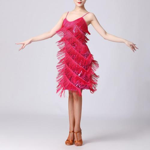 Size S...Women Salsa Latin Dance Dress Sequin Tassel Fringe Flapper Dress 1920s Gatsby Cocktail Dress Tango Ballroom Dancing Costume