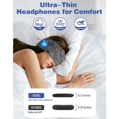 Adjustable Sleeping Headphones, 2-Pack Headband Headphones with Fastener, Bluetooth Headband with Thin Speakers Mic for Men Women, Yoga, Running, Workout, Travel - Black&Gray