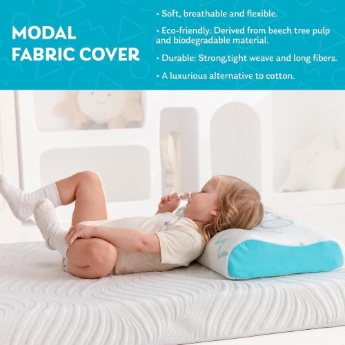 MLILY Kids Pillow for Sleeping, Adjustable Kids Memory Foam Pillow for Bed Set, Breathable and Cooling Pillows for Kids Boy Girl, CertiPUR-US Certified, 12x20 Inch, Blue