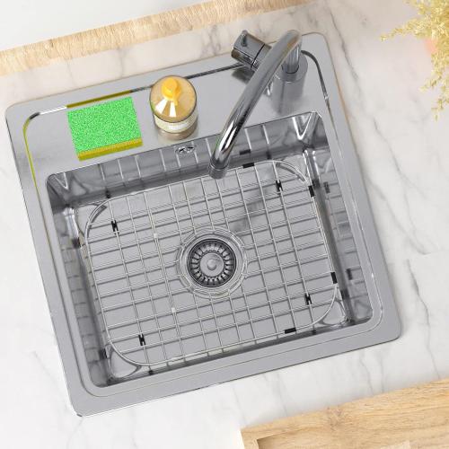 Size 18 Color Silver Sink Grid Protector, 18 Bottom Sink Grates, Sink Protector with Corner Radius, Kitchen Sink Protector Center Drain Hole, Sink Steel Bottom Grid -18L X 13.4W