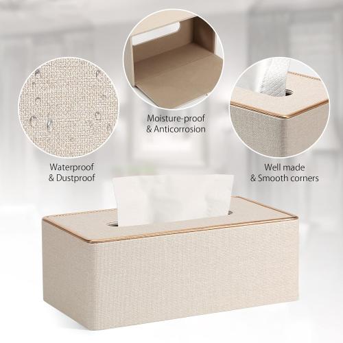 Tissue Box Cover, PU Leather Tissue Box Holder Rectangular Box Covers for Home/Office/Car Decoration 9.84X5.23X3.77 - Beige