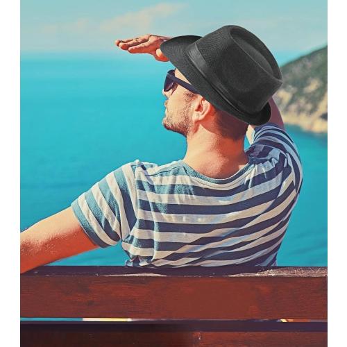 2 Pack Short Brim Fedora Classic 20s Trilby Panama Hats Summer Travel Cap for Men Women
