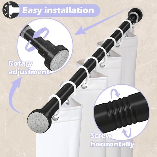 Shower Curtain Rod Spring Tension:Black Shower Rods for Bathroom 34 to 43 Inch,1 Inch Modern Heavy Duty Adjustable Tension Shower Curtain Rod No Drilling No-Slip Easy Install,Matte Black