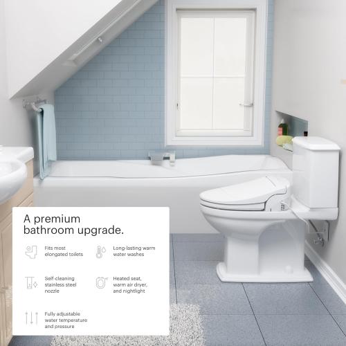 Brondell SE400-EW Swash SE400 Electric Bidet Toilet Seat With Heated Seat, Oscillating Stainless Steel Nozzle, Warm Air Dryer, Night Light, Gentle Close Lid, White Side Arm Control, Elongated
