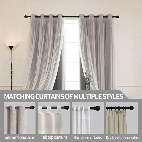 Curtain Rods for Windows 31 or 46 Inch, 5/8 Diameter Black Curtain Rod Adjusts Length by Splicing, Suitable for Bedroom, Living Room,Kitchen,Farmhouse, Outdoor