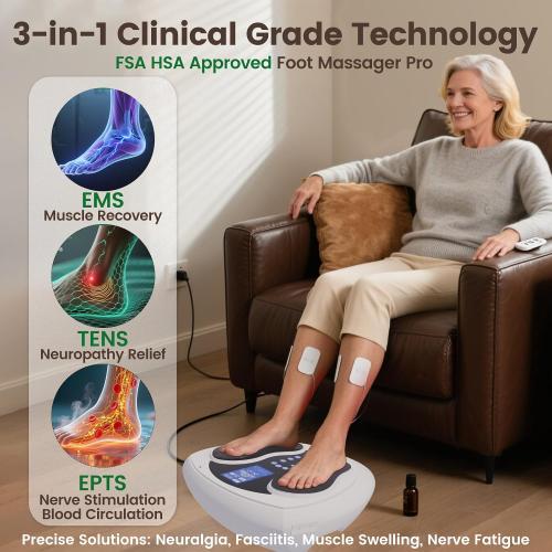 Neuropathy Pain Relief for Feet Massager Pro, 3D EMS Foot Massager for Neuropathy 8 TENS Pads, Electric Foot Health Nerve Muscle Stimulator Circulation for Plantar Fasciitis - FSA HSA Approved