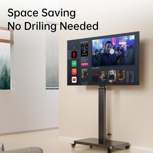 Mobile TV Cart with Handle Stepless Lift,Rolling TV Stand for 42-75inch TVs with 90 Rotating,Portrait to Landscape,Height Adjustable TV Stand with Wheels Holds up to 110lbs,Max VESA 600x500mm (Black)