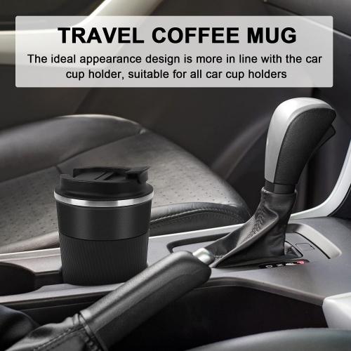 12oz Travel Mug for Car with Leakproof Lid, Coffee Cup Insulated Double Walled Vacuum Stainless Steel Travel Tumbler for Keep Hot & Ice Coffee Tea Beer (Black)