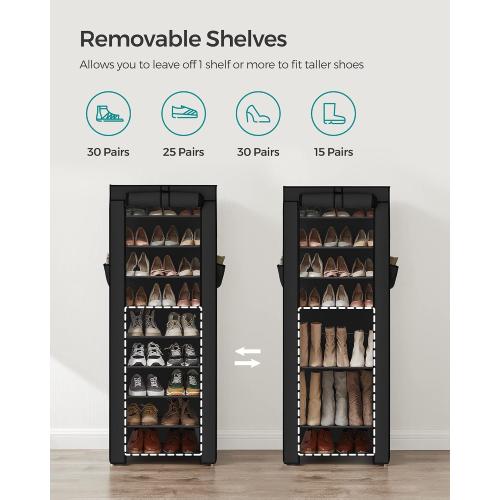 SONGMICS Shoe Rack with Non-Woven Fabric Cover, 9 Tier Storage Shelf for 27-35 Pairs of Shoes, Entryway, Suitable for Sneakers, High Heels, Flats, and Boots, Black URXJ10H