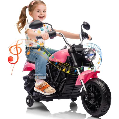 Kids Motorcycle, 12V Battery Powered Electric Motorcycle, 3-Wheel Ride On Motorcycle w/Training Wheels, Reverse, Headlight, Horn, Music, Ride On Toy for Kids Toddler Boys Girls Ages 3-5 Years (Pink
