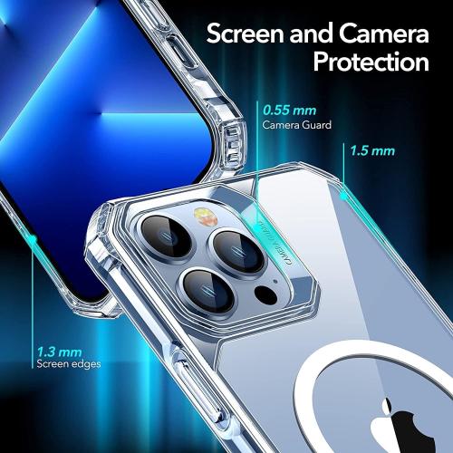ESR Air Armor Magnetic Case with HaloLock Compatible with iPhone 13 Pro Case, Compatible with MagSafe, Military-Grade Protection, Yellowing-Resistant Hard Back, Shock-Absorbing Corners, Clear