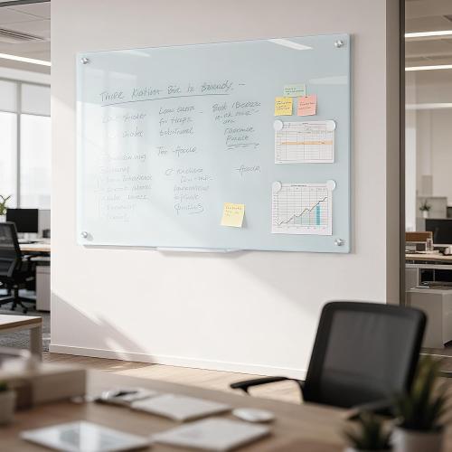 Tempered Glass Whiteboard 24 x 18 Magnetic Glass Dry Erase Board | (2’ x 1.5’) Small Wall Mounted Glass White Board with Acrylic Pen Tray for Office, Home, School