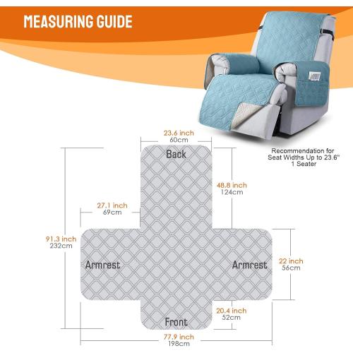 VANSOFY 100% Waterproof Recliner Chair Covers, Recliner Cover Non-Slip Dog Chair Cover Furniture Protector Washable Slipcover with Pocket, Elastic Straps for Pets, Dogs(Azuree, 23.6)