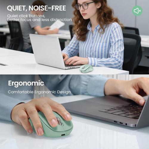 Wireless Bluetooth Mouse for Laptop,USB BT×2,Quiet Ergo Computer Mouses,Metal 4-Way Super Scrolling,± 3200 DPI,Rechargeable,10 Button,Plug&Play,Multi Device Cordless Mice for iPad,Tablet,Mac,PC(Green)