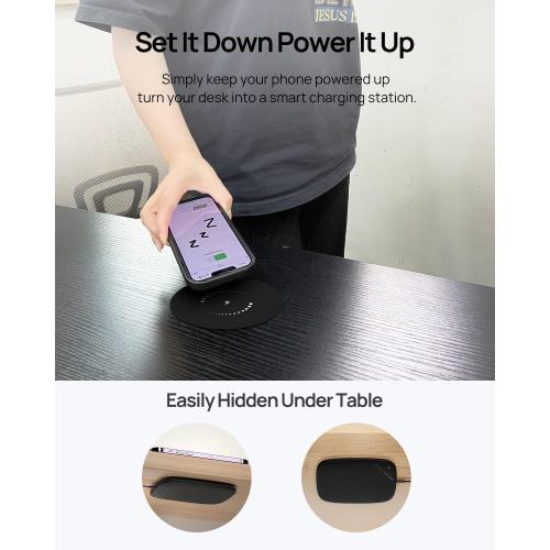 KPON Invisible Wireless Charger, 40MM(1.57) Wireless Charging Desk Mat Mouse Pad, Hidden Charging Station for iPhone 16/15/14/13/12/Samsung/Google Pixel/LG/Wireless Phones(Adapter Included)