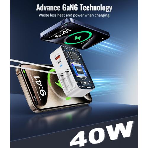 4 in 1 Retractable Wall Charger with Dual Cables,40W Retractable Phone Charger Wall Plug with Dual USB Ports,20W USB C Chargers Block Fast Charging for iPhone 17 16 15 14 13,LG, Galaxy S24 23,Pixel