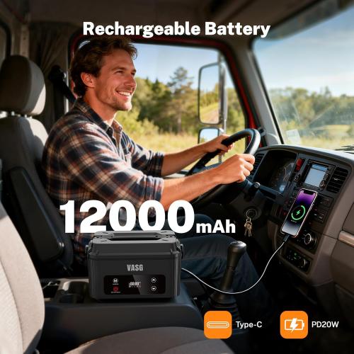 VASG 2026 Upgraded Cordless Heated Lunch Box for Adults, XXL 5.1-Cup Electric Lunch Box with 360° Surround Rapid Heating, 12000mAh Portable Food Warmer with Timer, LCD Display for Office & Car