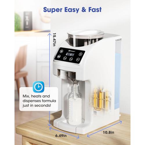 Instant Formula Maker, Fast and Customizable Formula Dispenser Machine with Accurate Temperature Control for Baby, Automatic Powder Blending for All Brands of Bottles and Formula, White