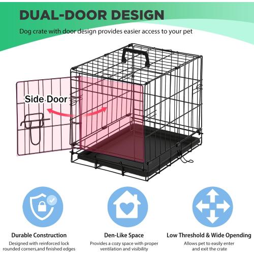 BestPet | Dog Crate | 18 | Black | Foldable Metal Kennel with Double Doors, Secure Slide-Bolt Latches, Leakproof Tray | Portable Dog Cage for Small Breeds | for Travel, Indoor & Outdoor Use