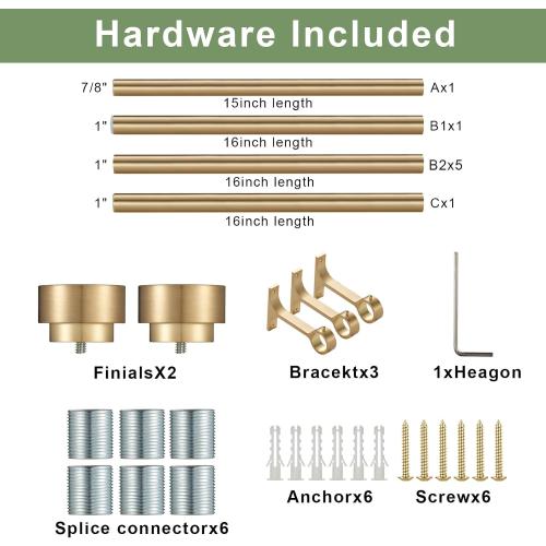 16-120 Inch Curtain rods, 1 Inch Diameter Splicing and Telescoping Structure Window Treatment Rods Set Adjustable Drapery Rods Heavy Duty Pole, Warm Gold