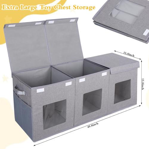 Large Stackable Storage Bins with Lids, Collapsible Sturdy Storage Organizer Boxes Bins Baskets, Foldable Closet Organizer Baskets for Home (Gray, L)
