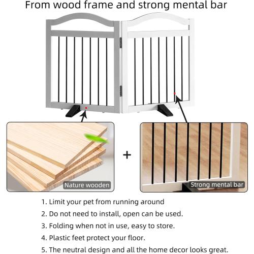 Foldable Freestanding Indoor Dog Gate for Doorways Wooden White Pet Gate for The House Dog Fence with Support Feet Included for Stairs, Hallways, 32 Height,2 Panels