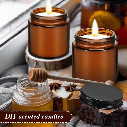 Zhehao 24 Pcs Glass Candle Jars with Lids Bulk, Round Empty Candle Container Tins, Dishwasher Safe and Leakproof DIY Crafts(Amber,Black,4 oz)