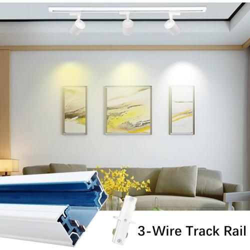 White Aluminum Alloy Shell H Type Track Lighting Rails, 4PCS H Track Lighting Rails Kit 120V Single Circuit 3-Wire 6.5 FT (3.28FT*2) with Extra I Connector Wall Anchors for H Track Lighting Heads