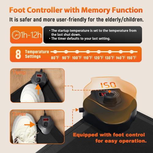 Heated Anti-Fatigue Floor Mat Under Desk - Heated Standing Mat Cushioned with Foot Warmer 17.7x30,8 Levels Temp & 12H Timer, 1.2 Thick Comfort Foam Heating Pad for Kitchen,Office,Home,Durable