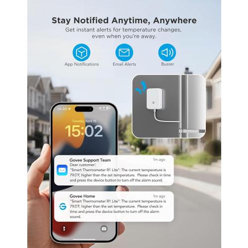 GoveeLife WiFi Refrigerator Thermometer with Alarm, Wireless Digital Freezer Temperature Gauge with App, 2 Years Free Data Export, for Home Kitchen Fridge Hot Tub 2 Pack（Only Support 2.4G Wi-Fi）