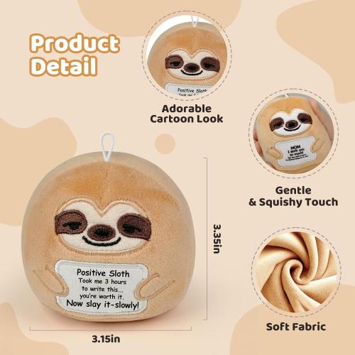 Puffpals Positive Sloth with Cute Keychain, Emotional Support Animals, Inspirational Mini Plush for Christmas Thanksgiving, Home Deco Birthday Gifts for Women, Mom Dad Friends Lover Coworkers