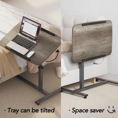 Color Grey Laptop Table Mobile Adjustable Height Portable Desk Notebook Swivel PC Computer Rolling Desk with Wheels, Laptop Stand for Couch Bedside Hospital Bed Table