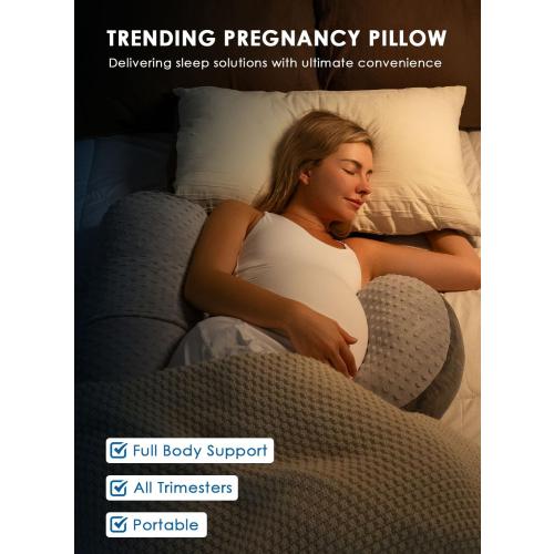 QUEEN ROSE Pregnancy Pillows for Sleeping, Extra Soft Maternity Pillow for Pregnant Women, F Shaped Body Pillow, Reversible Grey