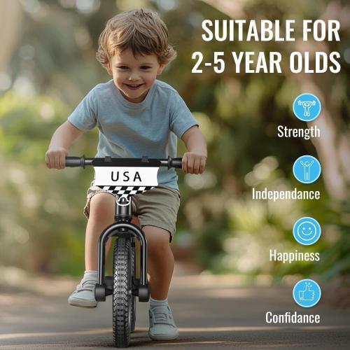 Black SEREED Toddler Balance Bike 2 Year Old, No Pedal Kids Bicycle Toys for 2-5 Years Old, Tool-Free Adjustment, Customize Plate with Stickers, Gift for 2-3 Boys Girls (Black)