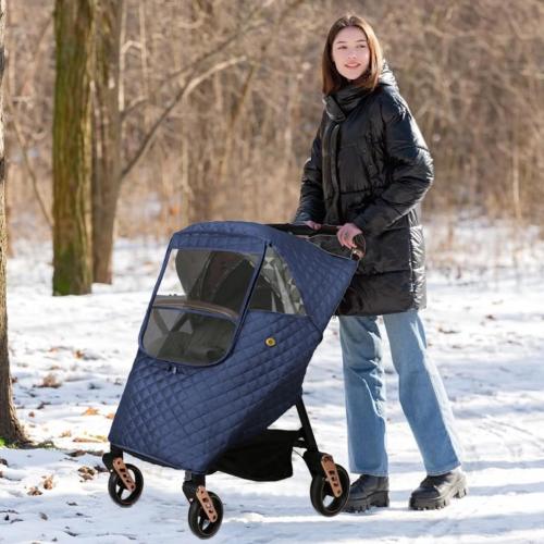 Universal Stroller Rain Cover Quilted, Winter Waterproof Windproof | Winter Pram Buggy Rain Shield with Clear View & Storage Pockets, Fits Most Pushchairs & Prams