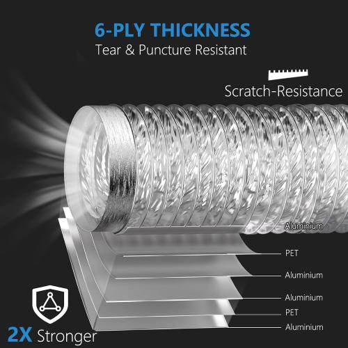 HOOMESUN Dryer Vent Hose 4 Inch 3FT Heavy Duty Flexible Exhaust Duct Hose, Thick 6-Ply Aluminum Foil Insulated Ducting for Tight Space, HVAC Ducting Kit with 2 Clamps and 1 Tape