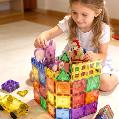 60 PCS Magnetic Building Tiles Kids Toys STEM Magnetic Blocks Sensory Toys Kids Games Magnet Building Toy for Boys and Girls Aged 3 , Kid Brain Development Preschool Kindergarten Toddler Toy