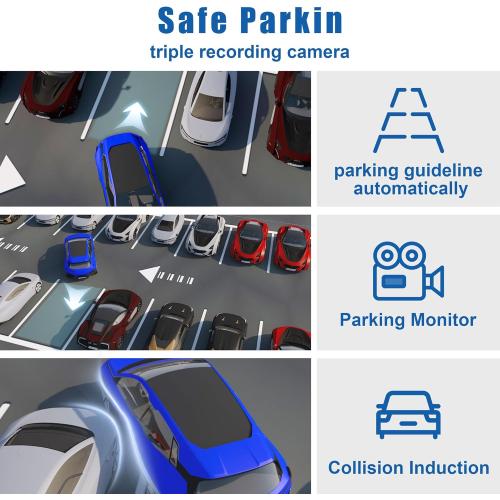 3 Channel Dash Cam Front and Rear Inside with 64GB Card, WIZACE1080P Dash Camera for Cars, Dashcam Three Way Triple Car Camera with IR Night Vision, Loop Recording, G-Sensor, HDR, 24 Hours Recording