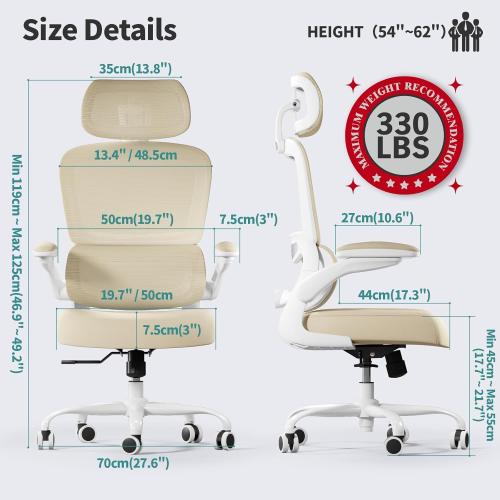 TRALT Office Chair Ergonomic Desk Chair, 330 LBS Home Mesh Office Desk Chairs with Wheels, Comfortable Gaming Chairs (Beige)