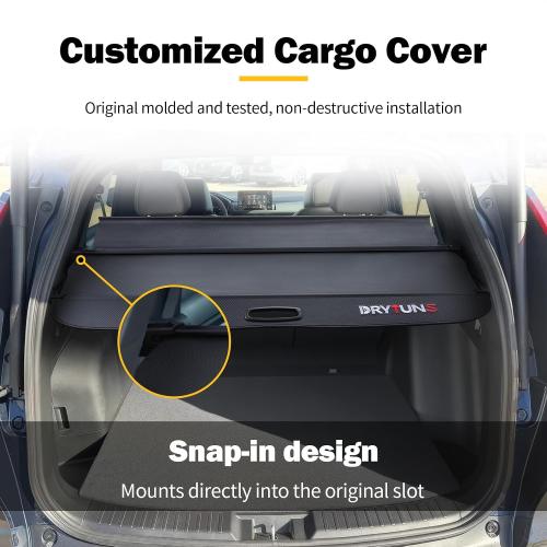 Color Black with hooks Cargo Cover for Honda CRV 2023 2024 2025 2026, Trunk Cover Retractable for 2023-2026 Honda CRV | Include Hybrid | Security Shield Privacy Shade (with Hooks & Extension)