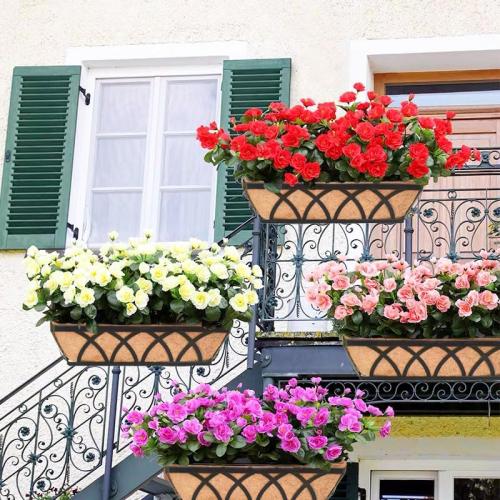 Flat Railing Planter Window Box 2 Pack 24 Horse Trough Planter with Coco Fiber Liner Metal Window Planters Box Deck Balcony Rail Planters for Outdoor Porch Fence Patio