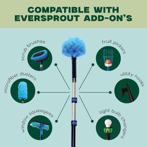 5-to-12ft Telescoping Durable Duster with Extension Pole – Lightweight 3 Stage Cobweb Duster – Extendable to 20ft Reach for Cleaning High Ceilings and Spider Webs
