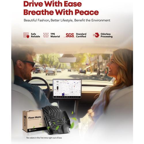 YHTAUTO Floor Mats Fit 2017-2026 Ford F-250 F350 F450 Super Duty Crew Cab (with Under Seat Storage & Carpet), TPE All Weather Odorless Floor Liner, F250 Car Accessories Front & 2nd Row Liner