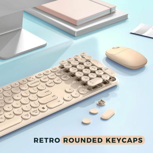 Color beige seenda Wireless Keyboard and Mouse, USB & Type C 2-in-1 Receiver, SK73-3 Full Size Brown Wireless Keyboard Mouse Combo, Compatible for Windows, MacBook Pro/Air, Laptop, Desktop, PC - Khaki