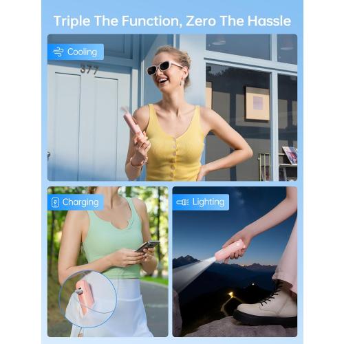 JISULIFE Handheld Mini Fan, 3 IN 1 USB Rechargeable Portable Fan [12-19 Working Hours] with Power Bank, Flashlight, Pocket Design for Travel/Summer/Concerts,Valentines Day Gifts for Her, Women(Pink)