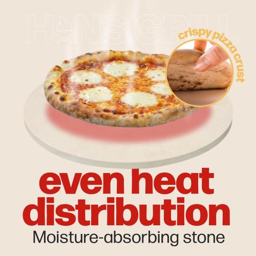 HANS GRILL PIZZA STONE | Circular Pizza Stone For Oven Baking & BBQ Grilling With Free Wooden Peel | Extra Large Round 15 Inches Diameter (38CM) Durable Cordierite Cooking Stone.