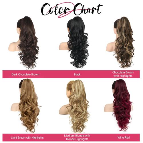 24''Long Wavy Ponytail Extension, Burgundy Ombre Claw Clip Hair Piece